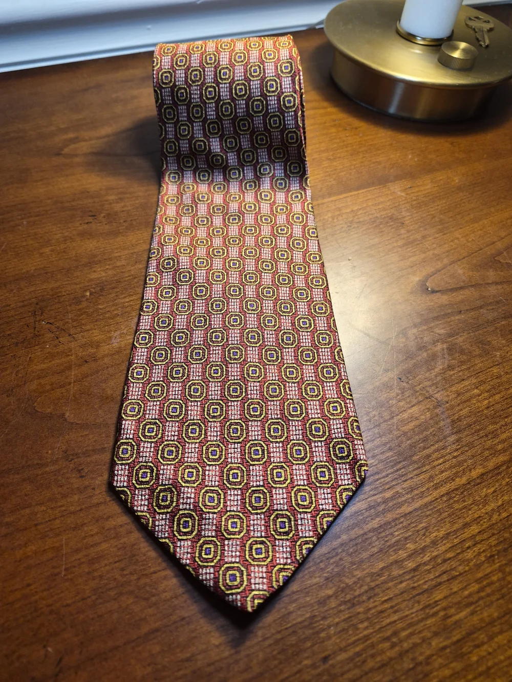 Robert Talbott Red Geometric Silk Best In Class Tie with Gold and Black Accents